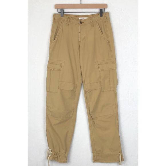 JOIE Ripstop Cargo Pants Sz 28 Gold Khaki Button Fly Utility Mid Rise Tie‎ Ankle - Picture 1 of 10